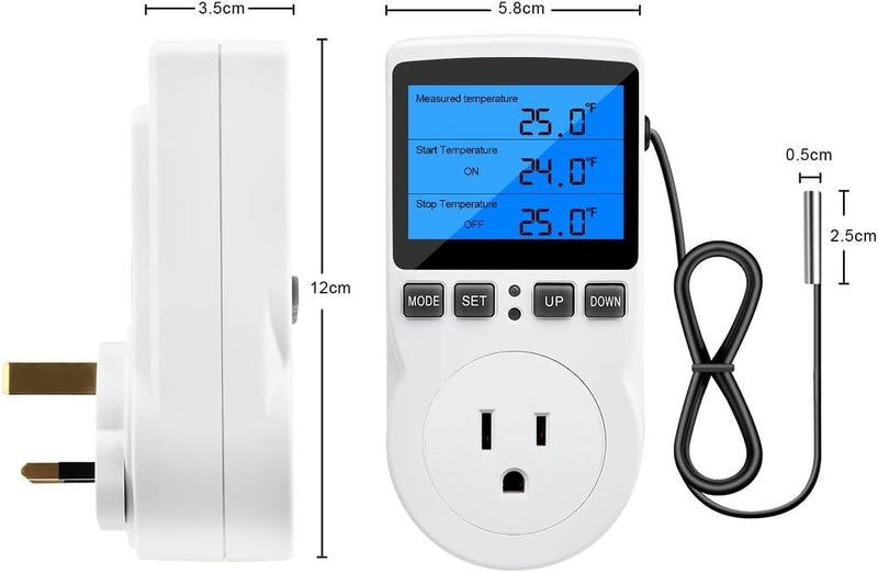 diymore Digital Thermostat Temperature Controller Electric Digital RV Thermostat Heating Cooling Control Mode Timer 1800W 120V 15A Incubator Thermometer Reptile Thermostat Greenhouse Pool Thermometer - Image 5